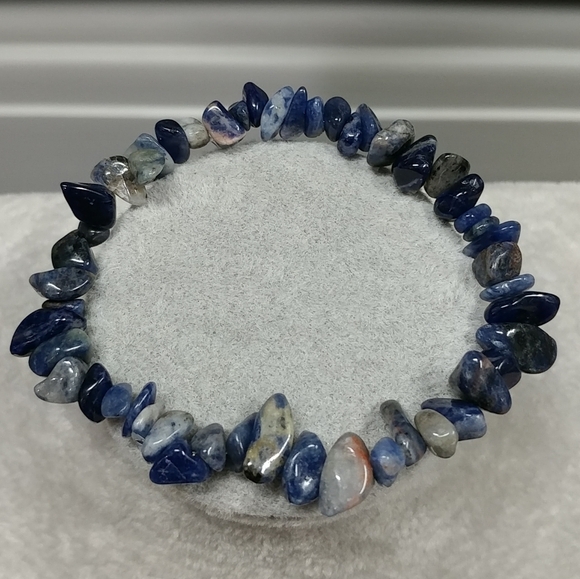Sodalite Chip Beaded Stretch Bracelet Natural Sodalite Gemstone Chips Blue - Picture 10 of 12